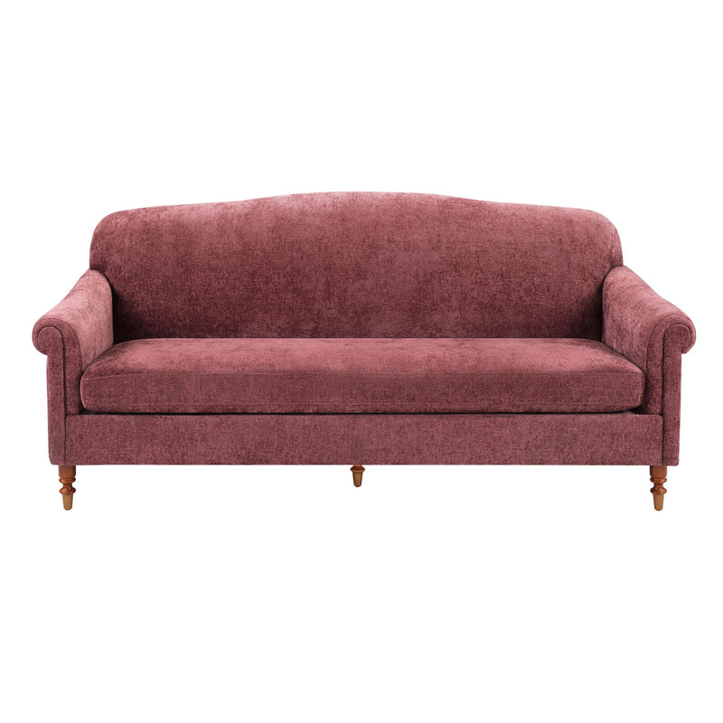 Red 2-seat loveseat sofa with rolled arms and two seat cushions