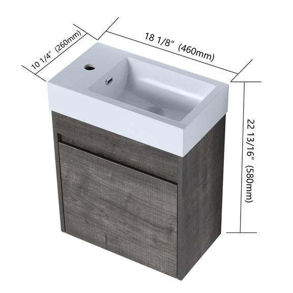 Dark gray floating bathroom vanity with sink and soft-close door, 22.13in height