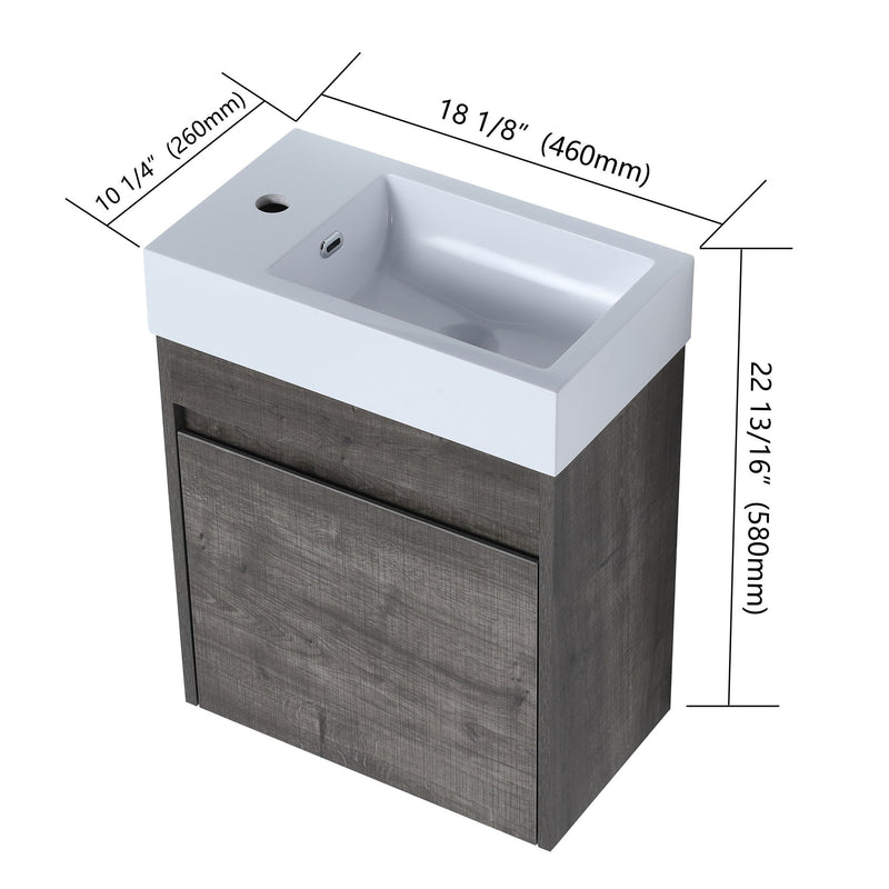 Dark gray floating bathroom vanity with sink and soft-close door, 22.13in height