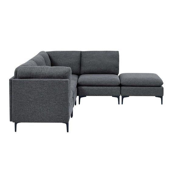 Dark gray modular sectional corner with ottoman and tall legs, side view