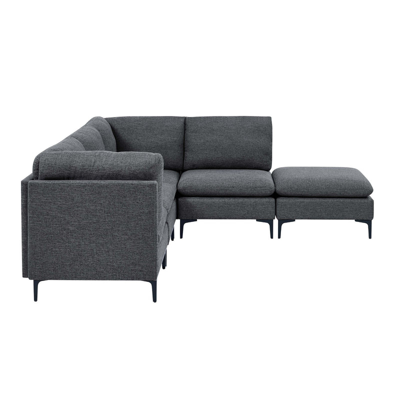 Dark gray modular sectional corner with ottoman and tall legs, side view