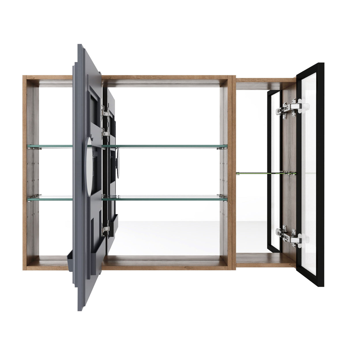Wall Mounted Bathroom Mirror Cabinet With Soft Close Door, Adjustable Shelves - Imitative Oak