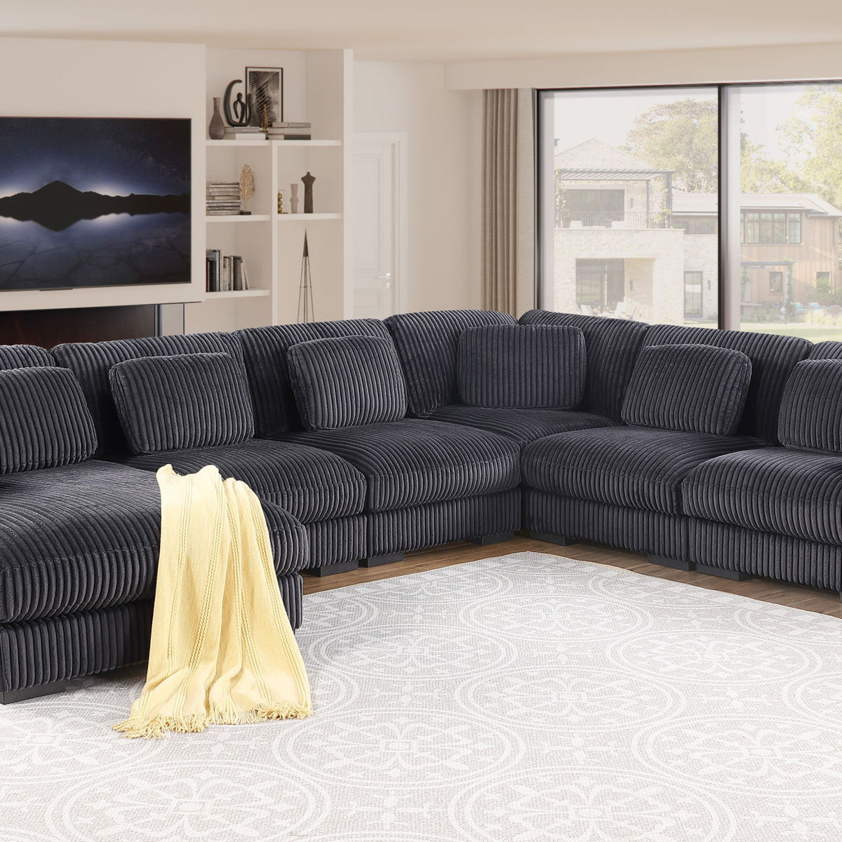Nadine - Corduroy Modular Corner Sectional Sofa With Left Facing Chaise