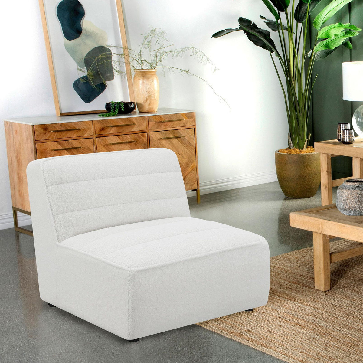 Sunny Upholstered Armless Chair Natural