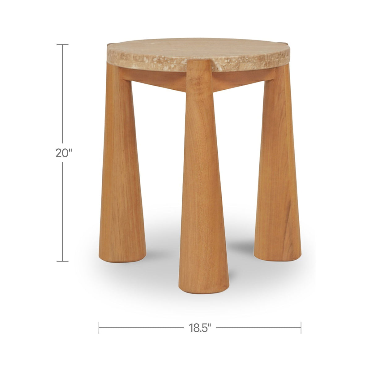 Natural outdoor side table with round top; 20 in high, 18.5 in wide
