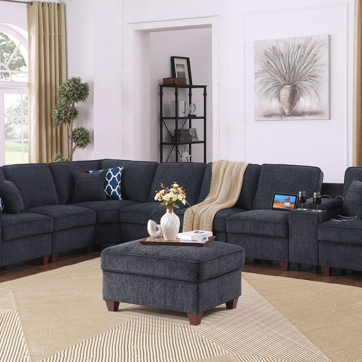 Lily - Sectional Sofa With Ottoman - Black