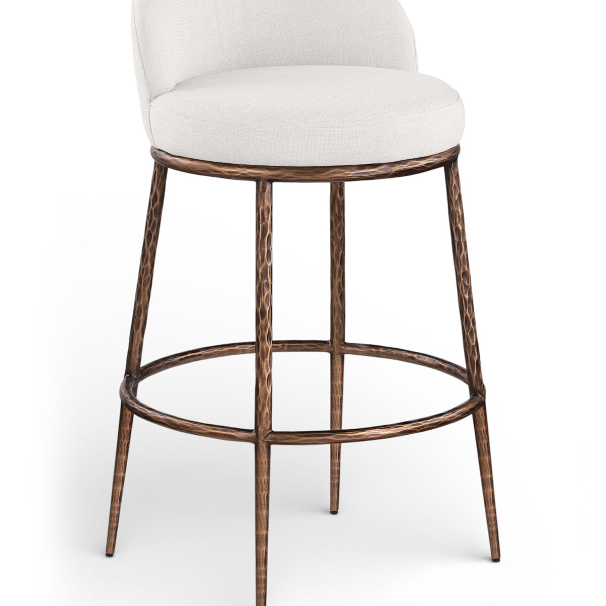 Ferro - Performance Fabric Upholstered Bar Stool - Cream / Antique Bronze