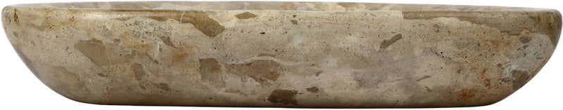Whelan beige marble bowl with mottled pattern, smooth rounded oval rim