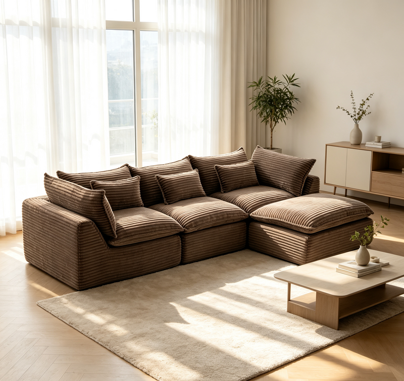 The Cloudrest 102' Chocolate Corduroy Modular Sectional with Ottoman
