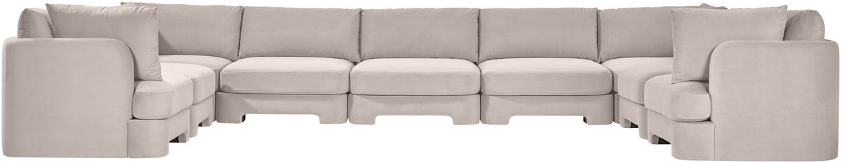 Light gray velvet performance fabric sectional sofa with chaise corner and boxy seat cushions