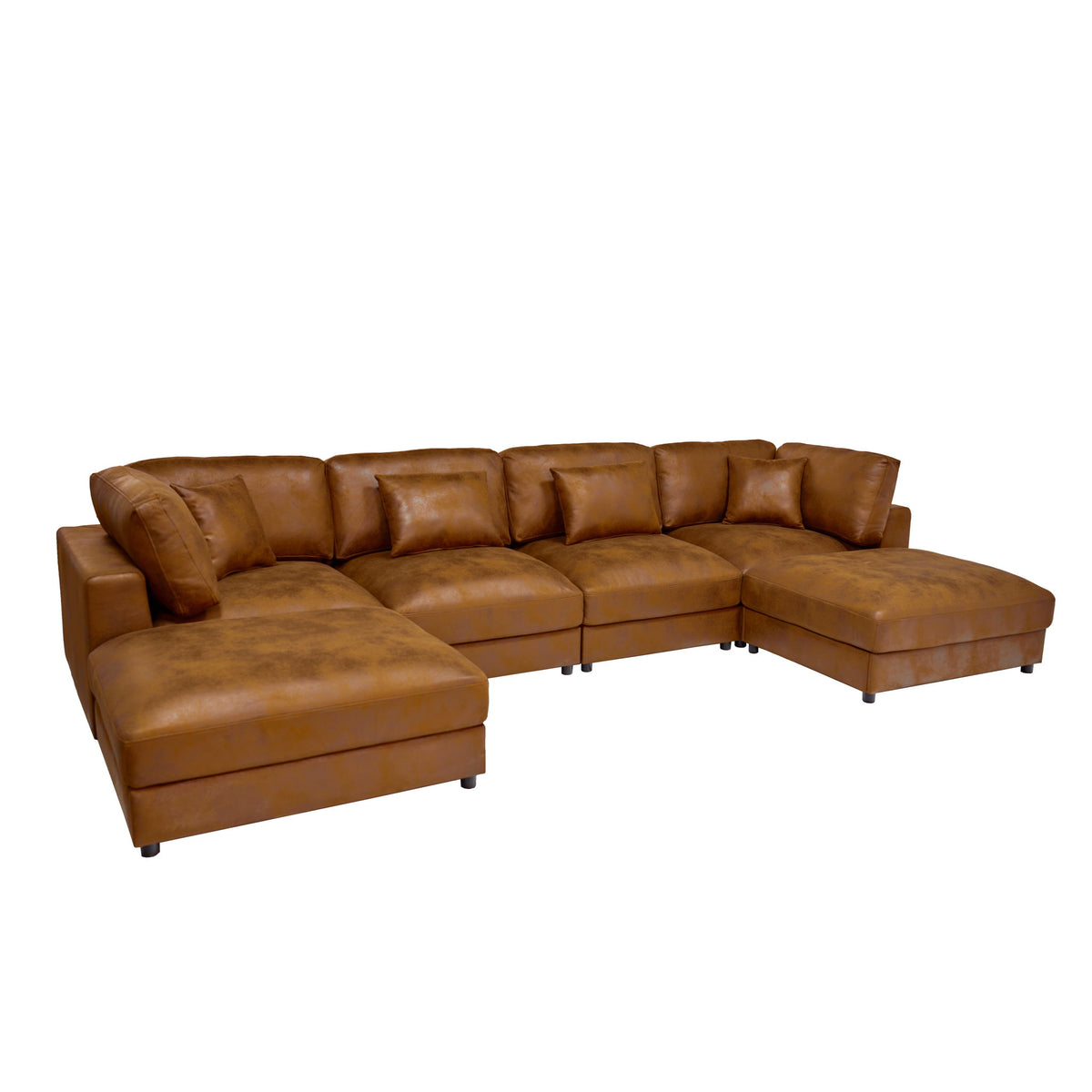 Light brown modular sectional sofa with removable cushions, corner chaise and ottoman sections