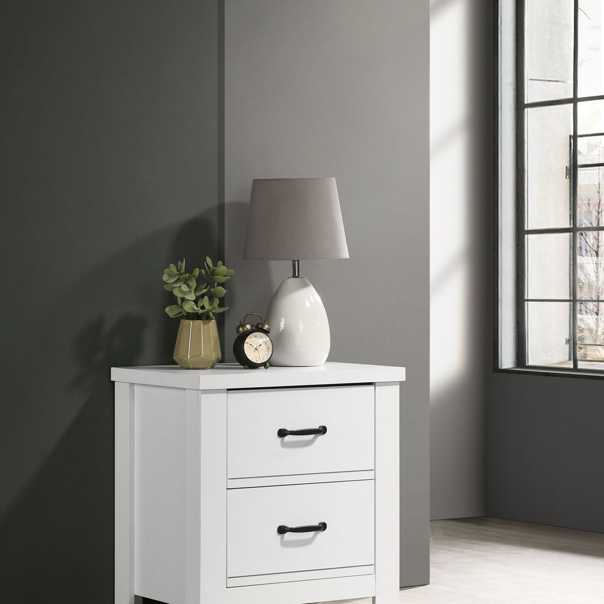 Cassini - 2 Drawer Nightstand Bedside Table - White