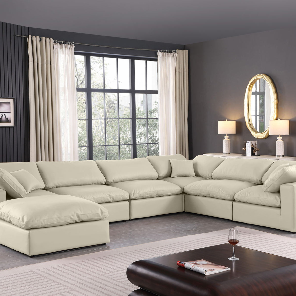 Comfy - 7 Piece Faux Leather Modular Sectional With Chaise