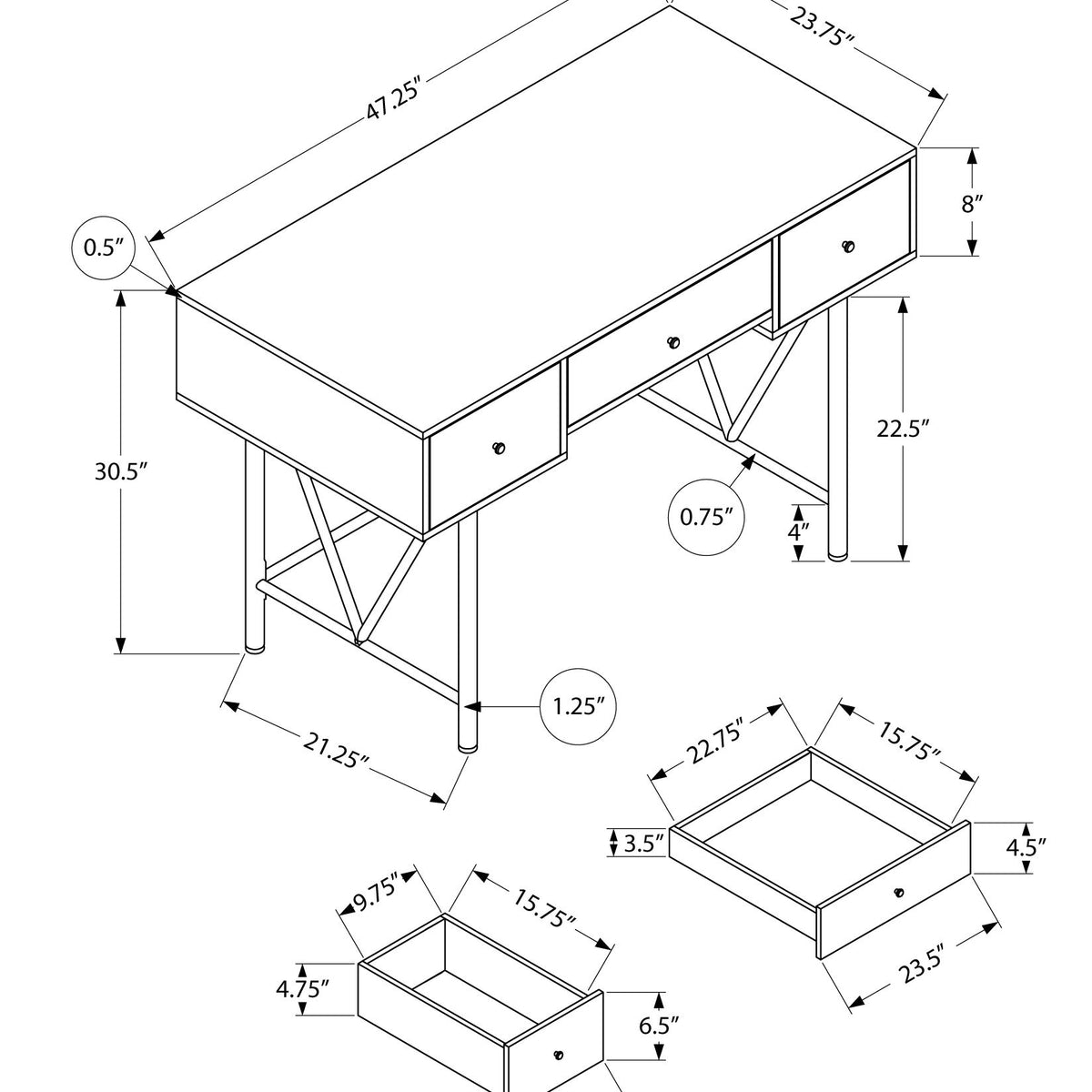 Computer Desk For Home Office, Stylish Design, Storage Drawers, Transitional