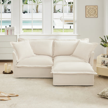 2-Seater Slipcovered L-Shaped Chenille Sectional Sofa - Cream Chenille