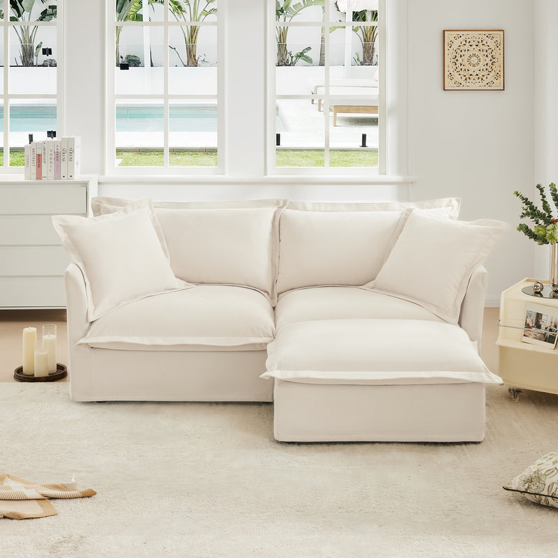 2-Seater Slipcovered L-Shaped Chenille Sectional Sofa - Cream Chenille