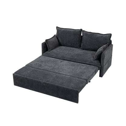 Convertible sofa bed in dark gray fabric, pull-out sleeper with back cushions