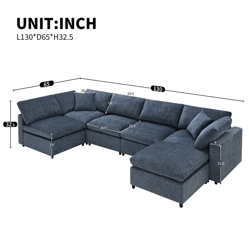 Modern Modular Cloud Sofa Bed, 6 Seat Sectional Couch Set With Ottoman, Free Combination, Convertible U Shaped Sleeper Sofa For Living Room