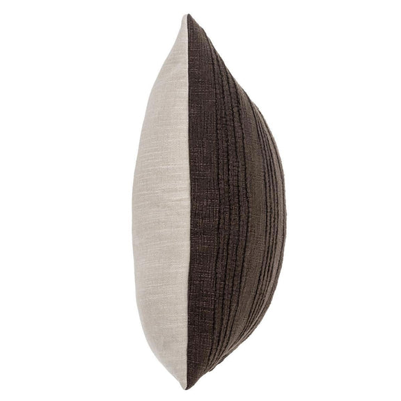 Two-tone throw pillow, light beige on one side and dark brown textured side