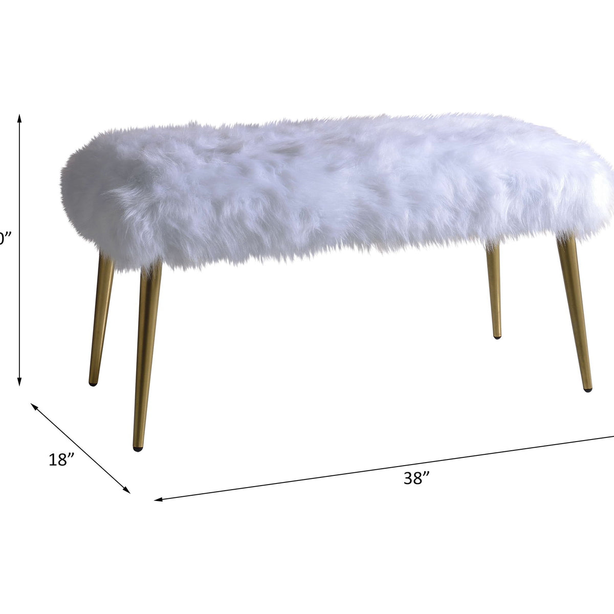 Bagley II - Faux Fur Bench - White / Gold