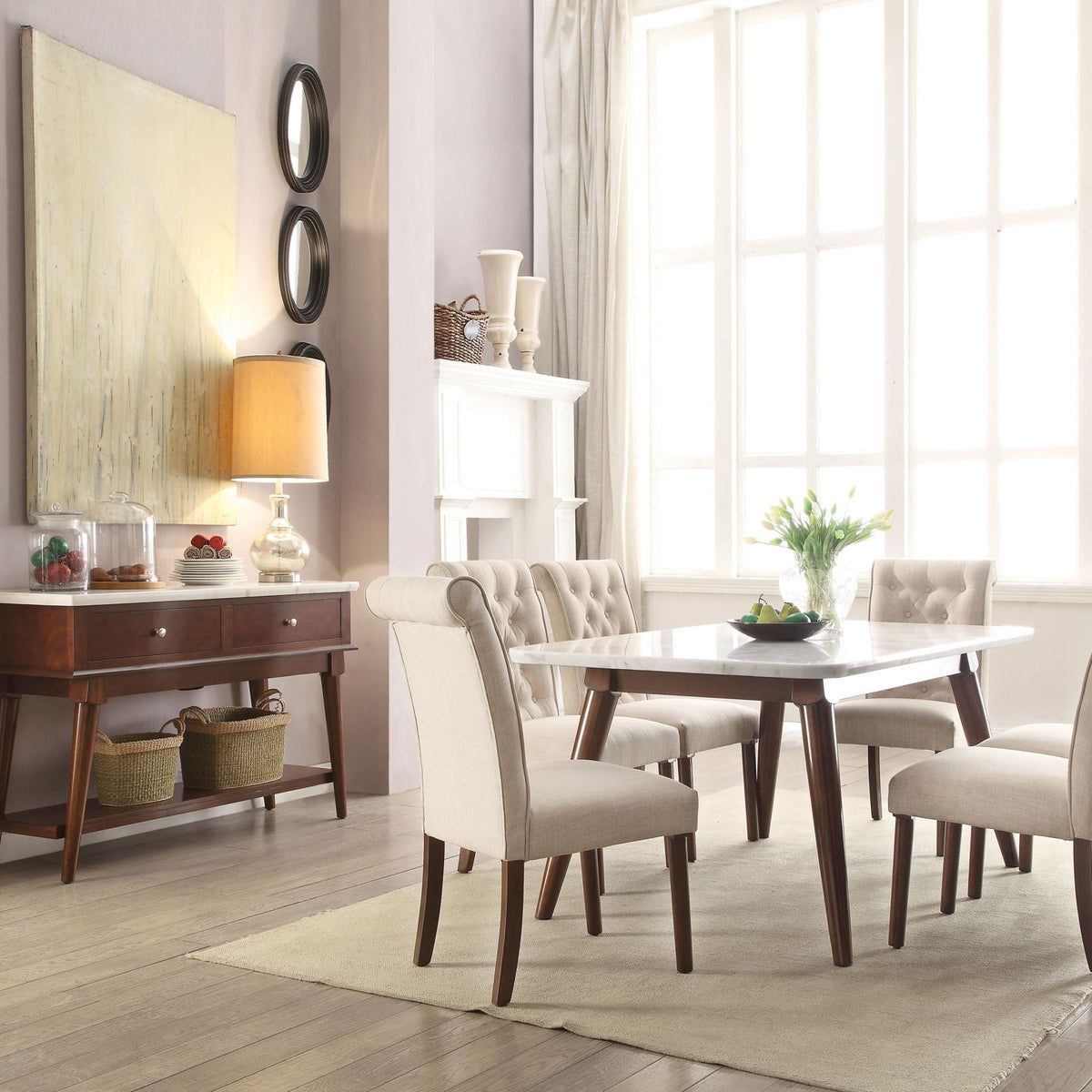 Gasha - Marble Top Dining Table - White