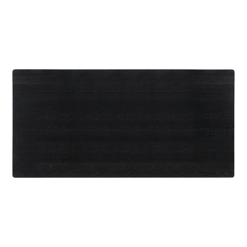 Rectangular black dining table top with subtle wood grain finish
