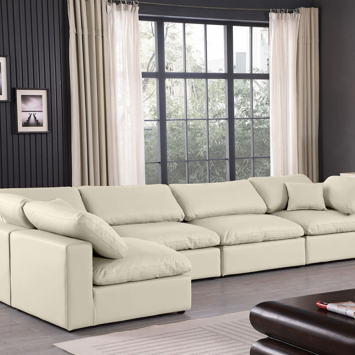 Comfy - 5 Piece Faux Leather Modular Sectional