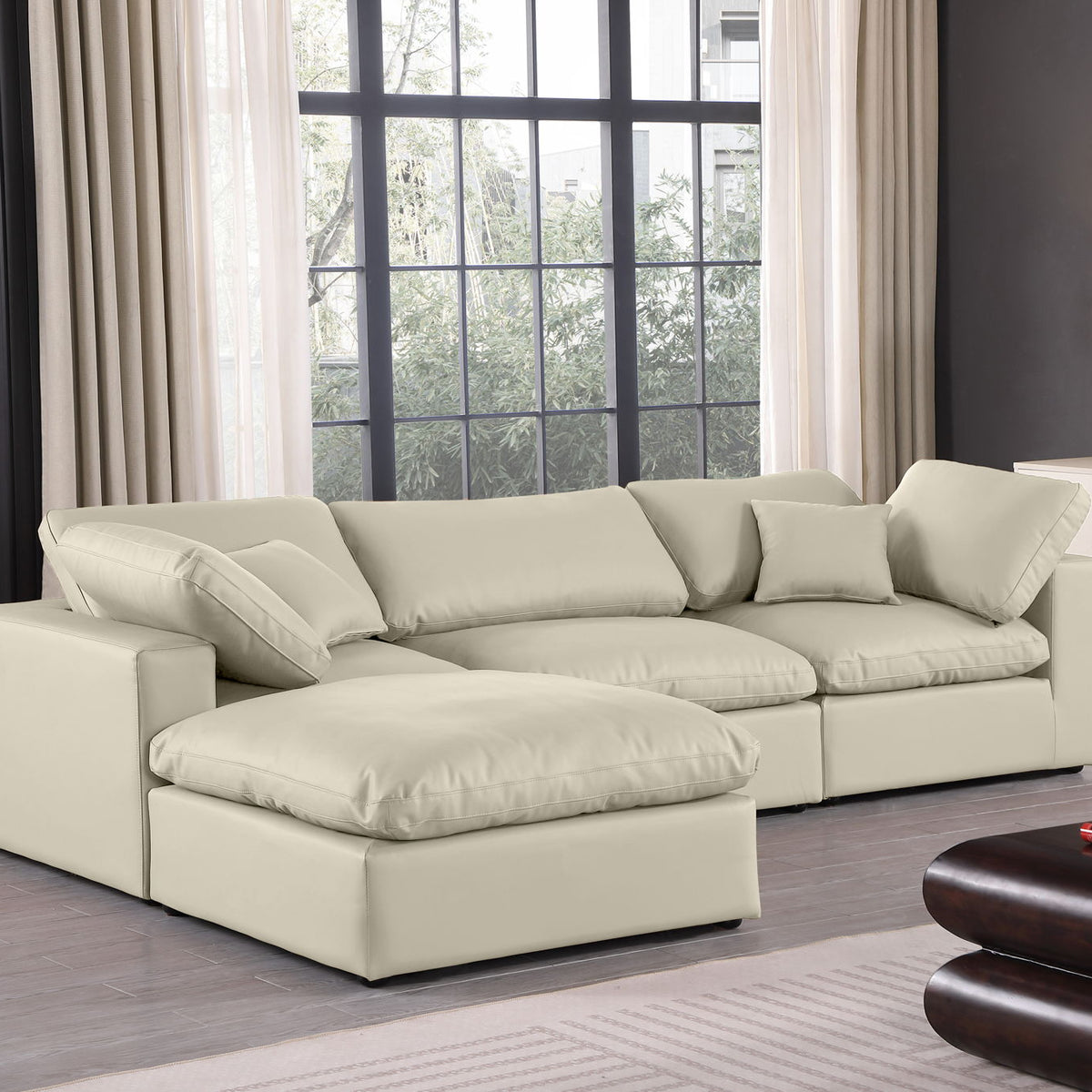 Comfy - 4 Piece Faux Leather Modular Sectional With Chaise