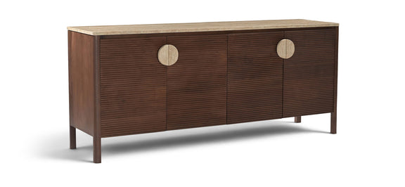 Varenna acacia wood sideboard, dark brown, 2-door cabinet with round handles
