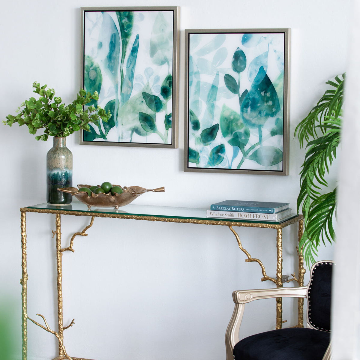 Framed Printed Acrylic Decorative Wall Art, Wall Decor For Living Room (Set of 2) - White / Green