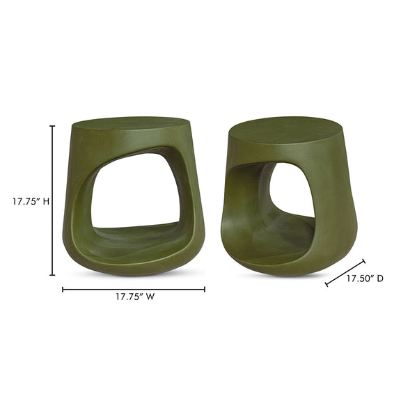 Dark green outdoor stool, 17.75" H x 17.75" W x 17.50" D