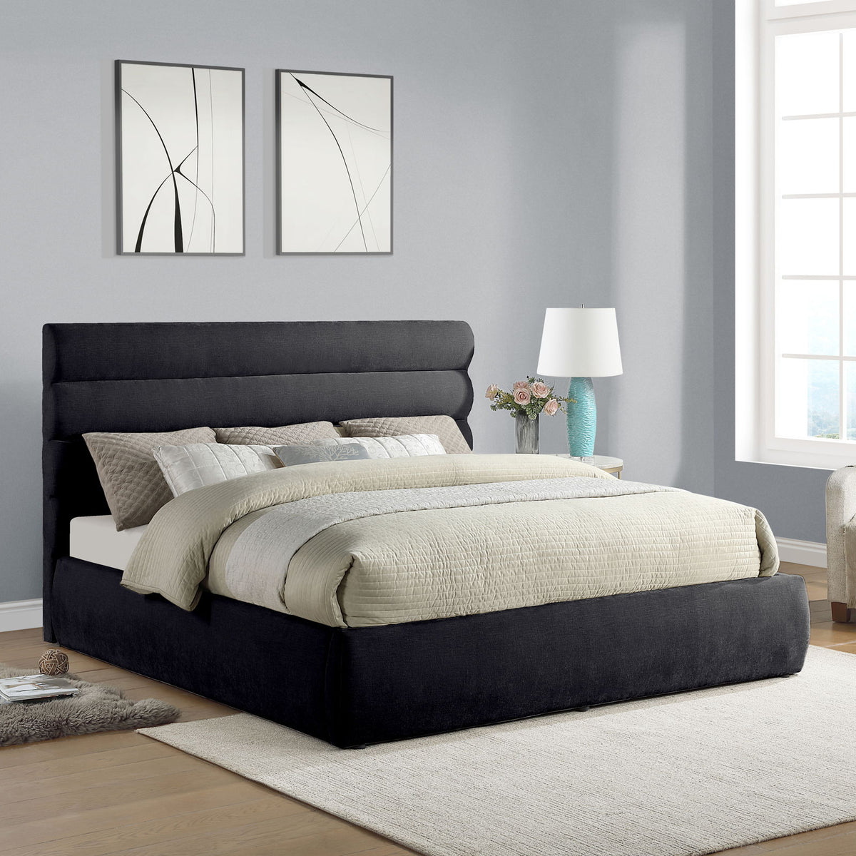Adam - Chenille Fabric Bed With 52" Headboard
