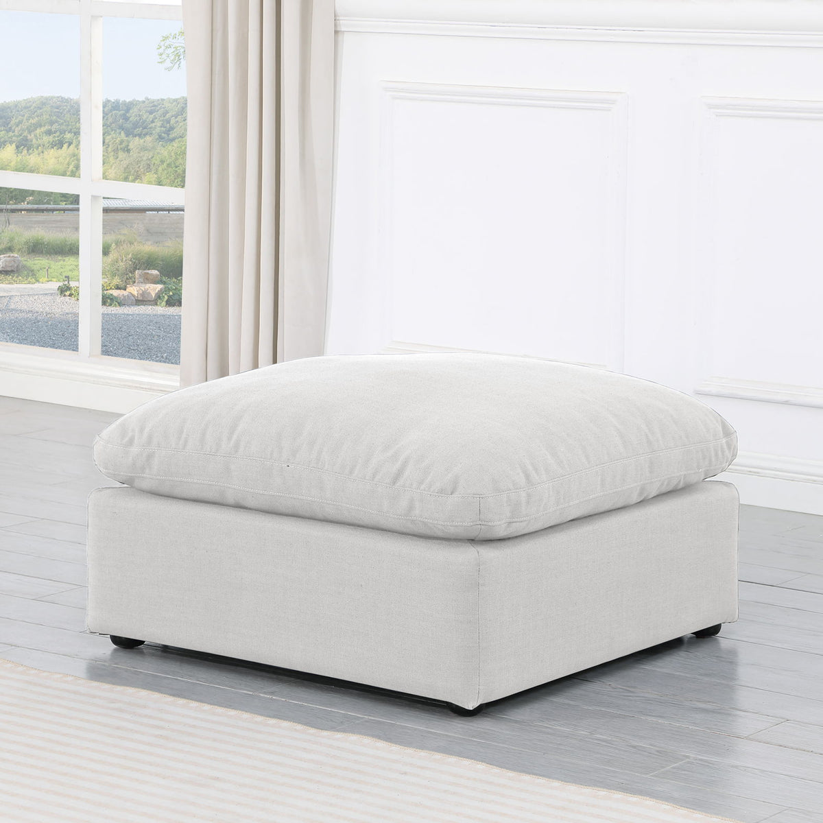 Indulge - Linen Ottoman - White