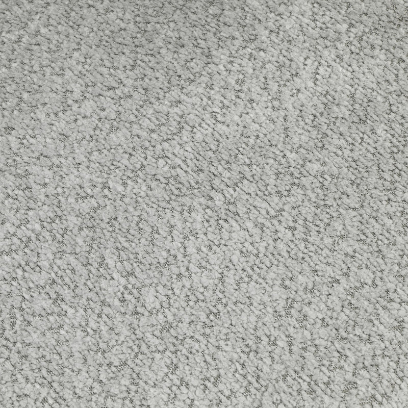 Gray textured upholstery fabric close-up with dense speckled pile
