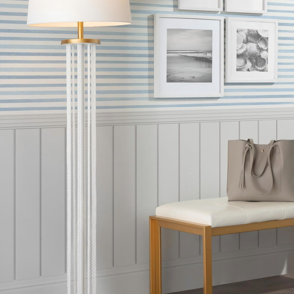 Rope Contemporary Floor Lamp - Natural / White