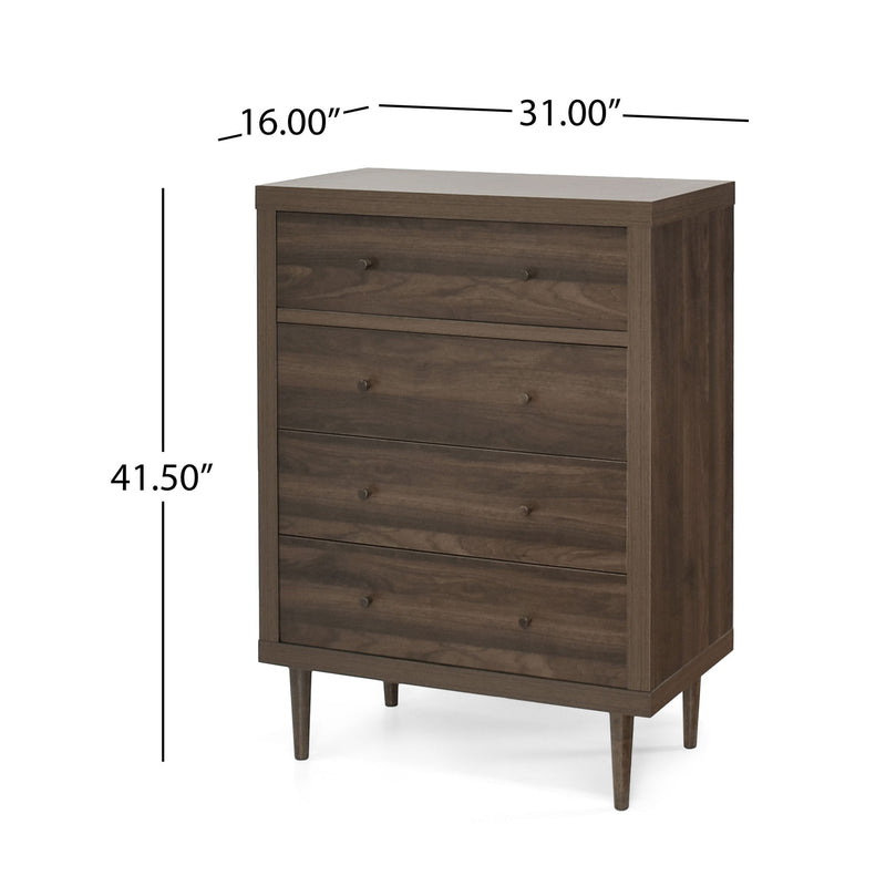 Farhart - Mid Century Modern 4 Drawer Dresser - Walnut