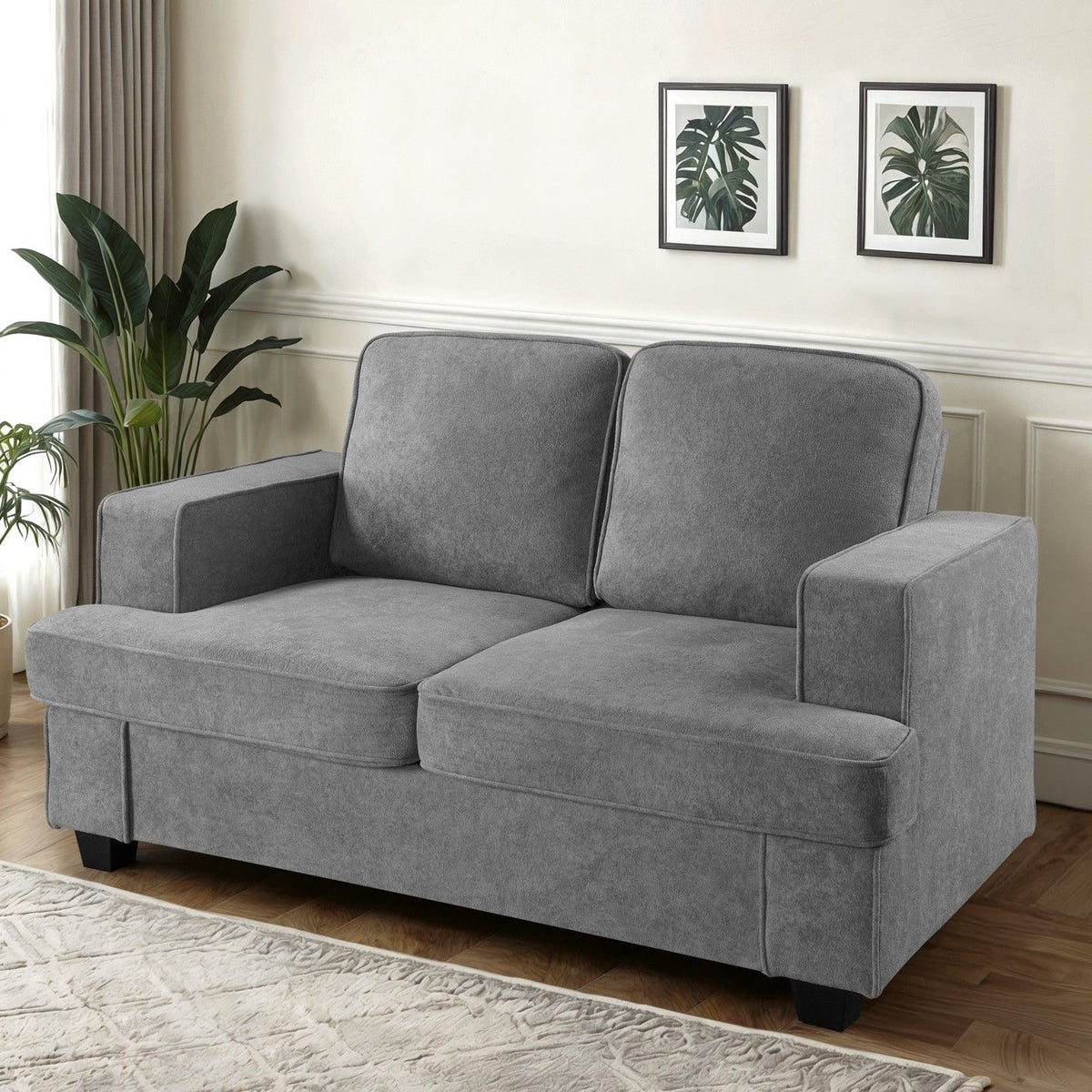 Modern Loveseat, Comfortable 2 Seater Couch With Deep Seating, Loose Back Cushions, Wide Arms