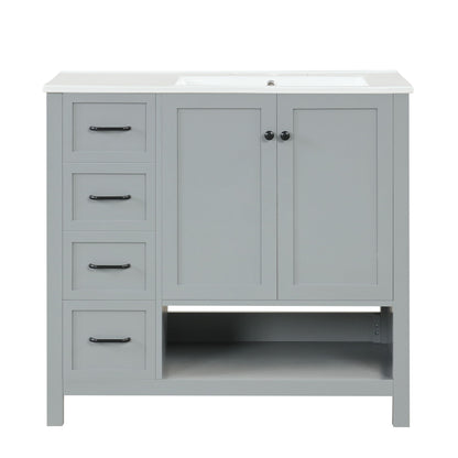 Bathroom Vanity With Sink Top, Bathroom Vanity Cabinet With 2 Doors And 2 Drawers, Open Shelf