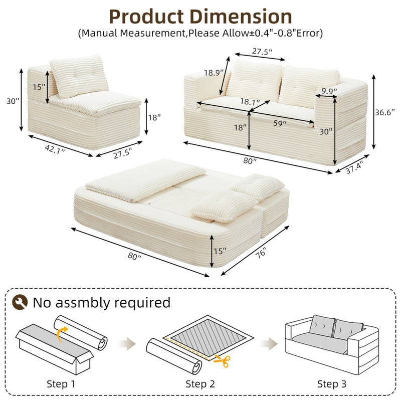 Multi Functional Sectional Sofa Bed With Independent Chaise Lounge And Functional Blanket