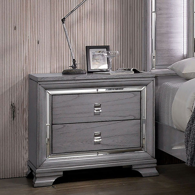Nightstand With Mirror Trim - Light Gray