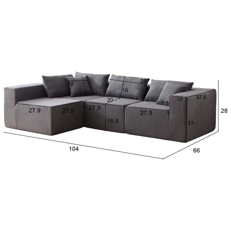 Modular L Shaped Sectional Compressed Sofa, Free Combination