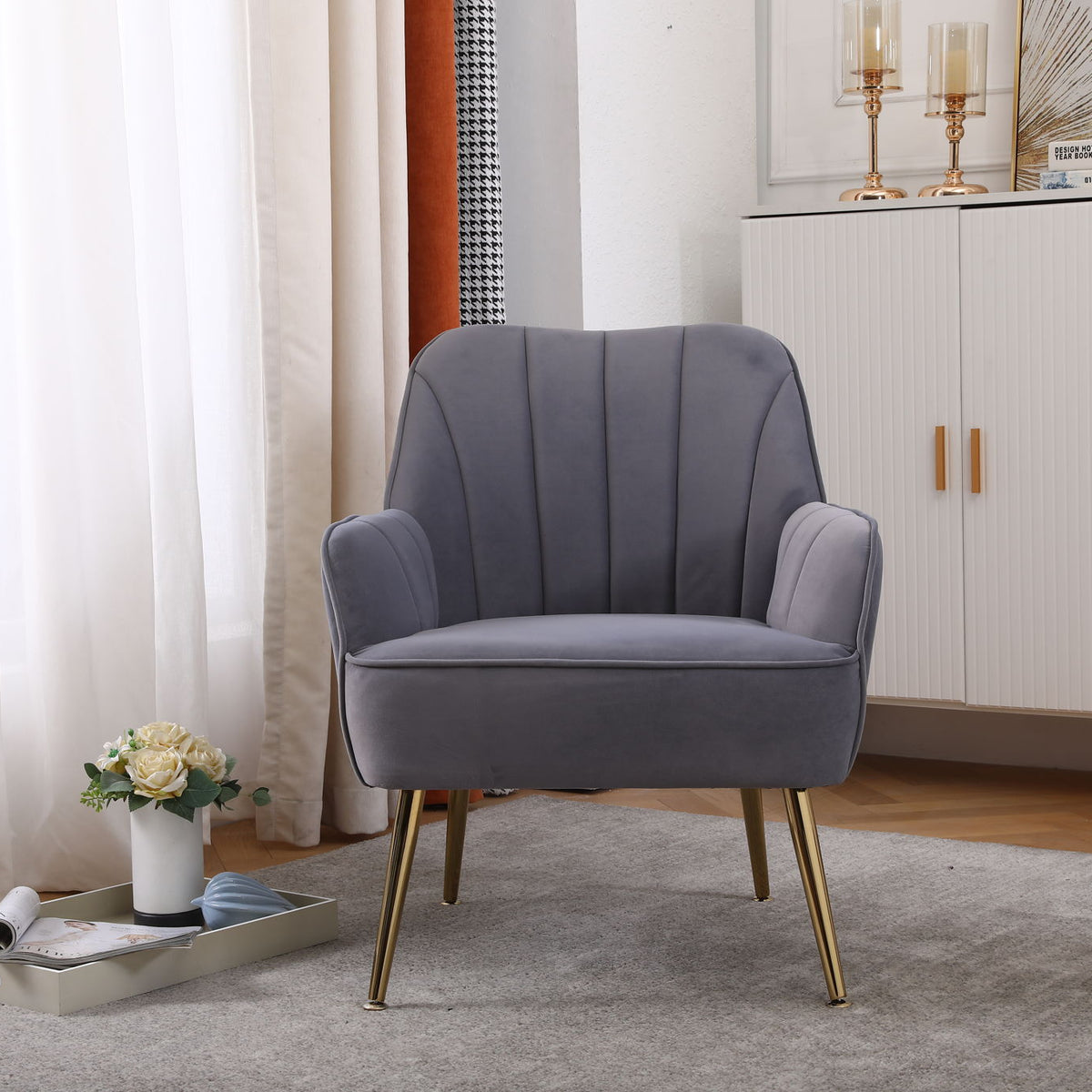Modern Mid-Century Chair Tufted Sherpa Armchair For Living Room Bedroom Office