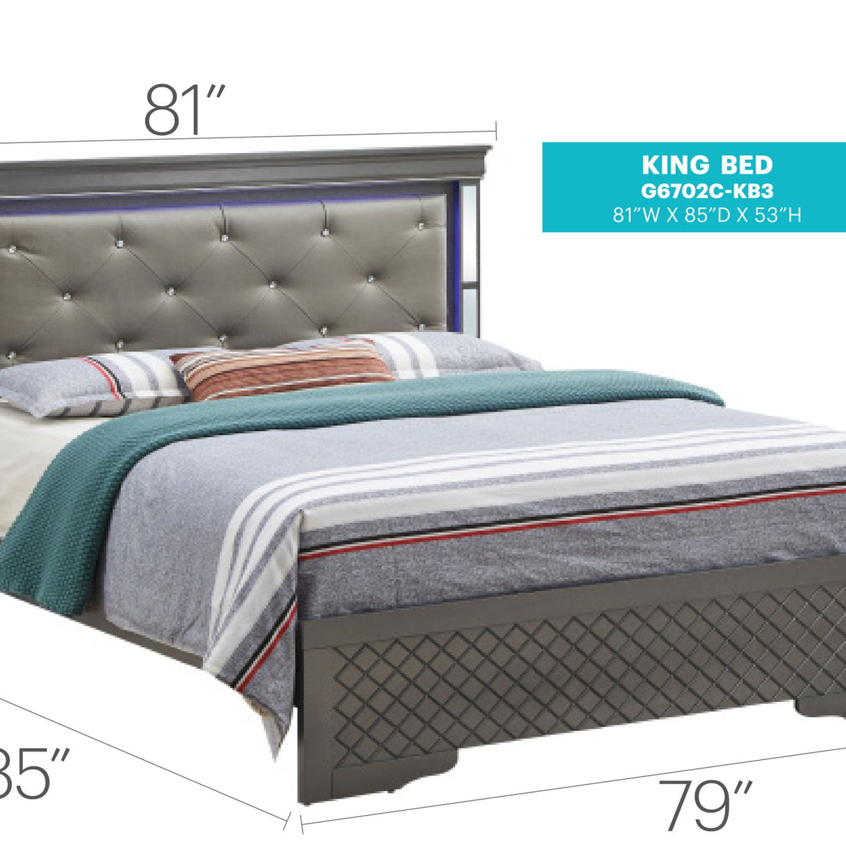 Bed With LED Light Accents Headboard