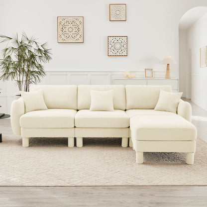 3-Seater L-Shaped Boucle Sectional Sofa - Beige Boucle
