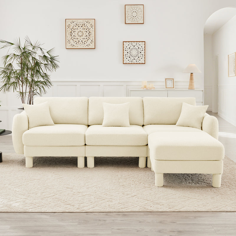 3-Seater L-Shaped Boucle Sectional Sofa - Beige Boucle