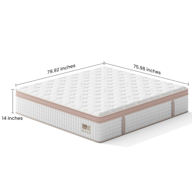 14" King Size, Firm Hybrid Mattress, Gel Memory Foam & Pocket Springs, Pressure Relief, Motion Isolation, Ergonomic Bed - White