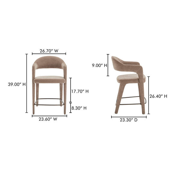 Martens counter stool dimension diagram with front and side views and measurements.