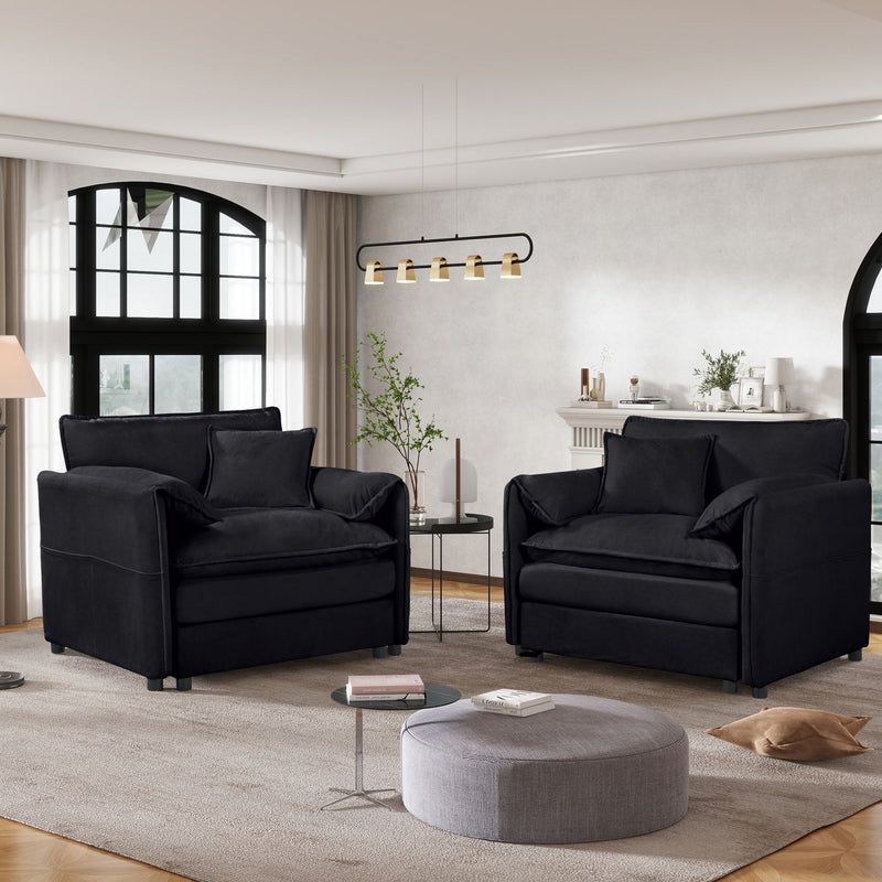 Dark/black oversized accent chairs set of 2 with thick cushions and matching back pillow