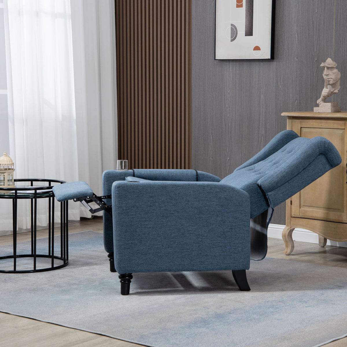 Arm Pushing Recliner Chair, Modern Button Tufted Wingback Push Back Recliner Chair, Living Room Chair Fabric Pushback Manual Single Reclining Sofa Home Theater Seating For Bedroom
