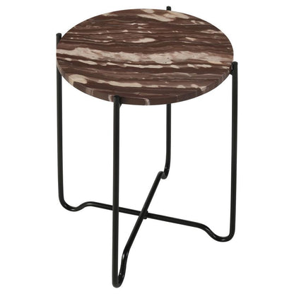 Latifa - Round Marble Top Accent Side Table - Red And Black